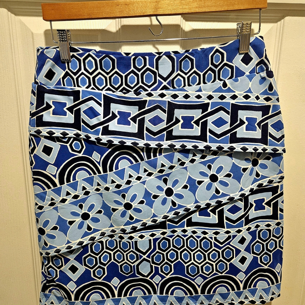 J. McLaughlin Blue Geometric Pencil Skirt